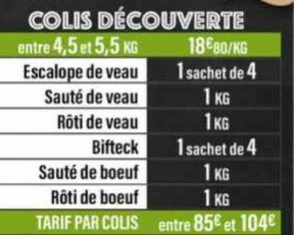 Colis DECOUVERTE 🍽️ Entre 85€ et 105€
